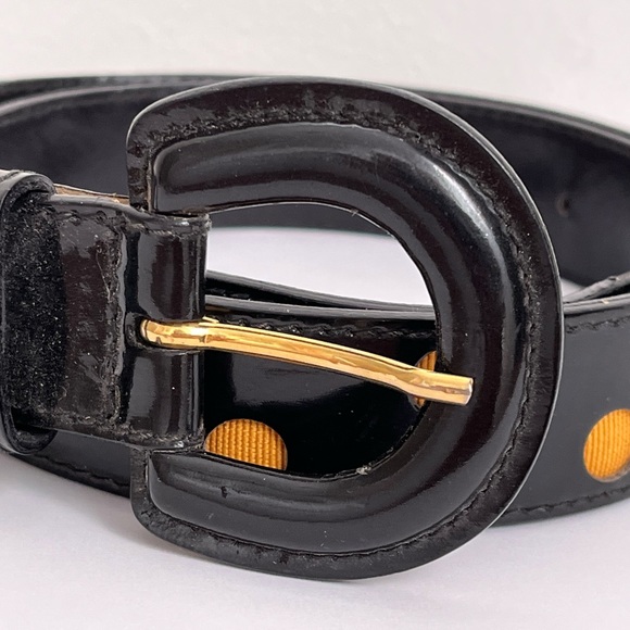Sak's Fifth Avenue Vintage 80’s/90’s Black Gold Patent Leather Belt ITALY sz Sm - Picture 2 of 7